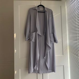 Open Front Draped Grey-Lilac Trench Duster